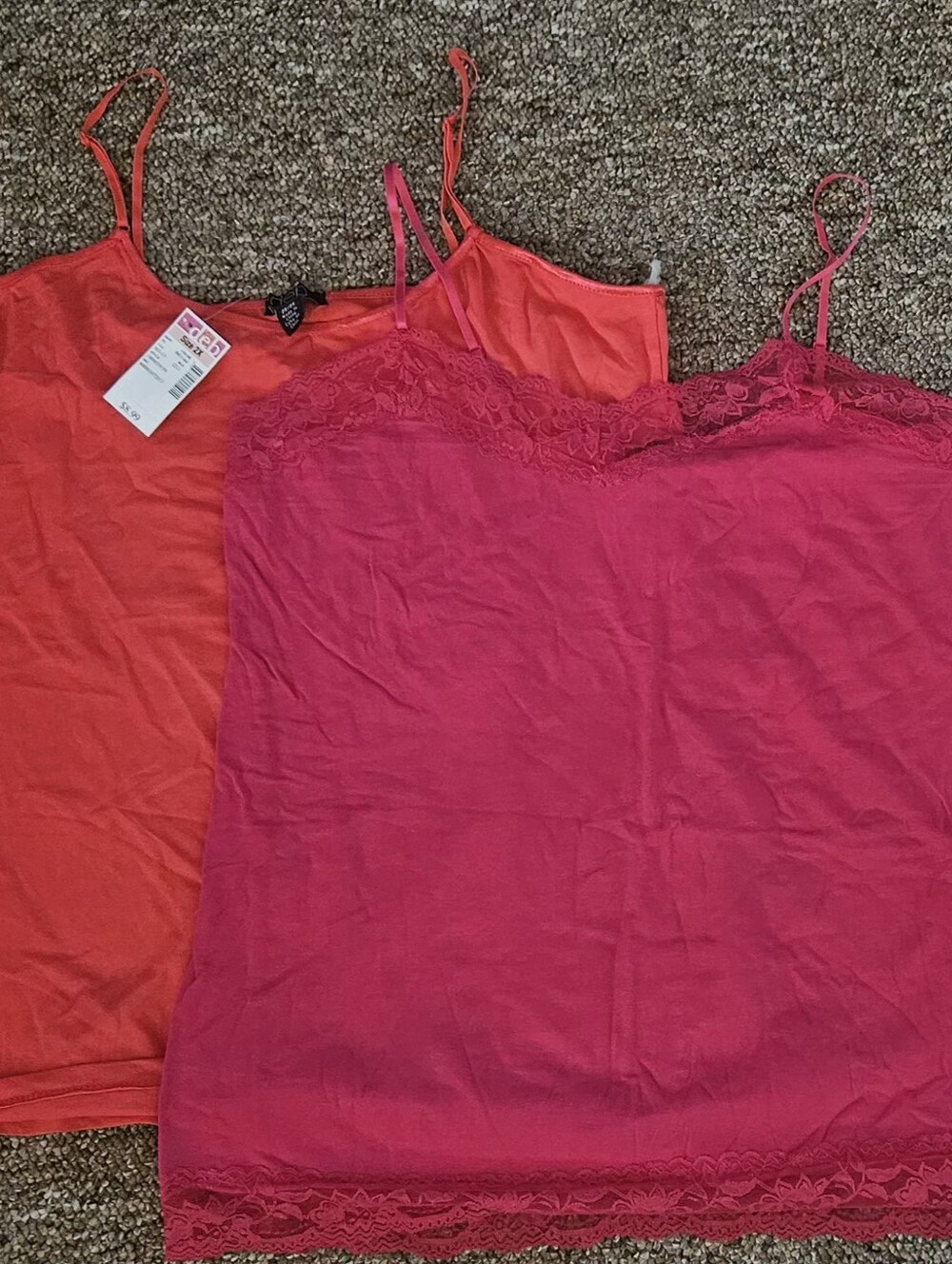 Deb Lace-Trim Camisole Duo in Coral and Hot Pink